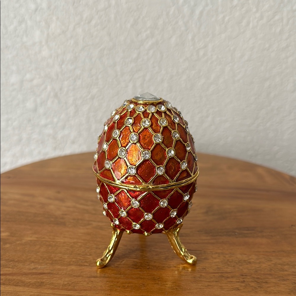 Red and Gold Decorative Egg with Crystals